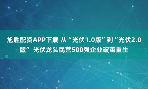 旭胜配资APP下载 从“光伏1.0版”到“光伏2.0版” 光伏龙头民营500强企业破茧重生