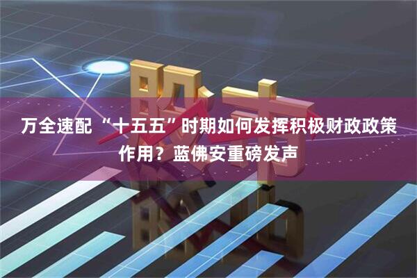 万全速配 “十五五”时期如何发挥积极财政政策作用?蓝佛安重磅发声